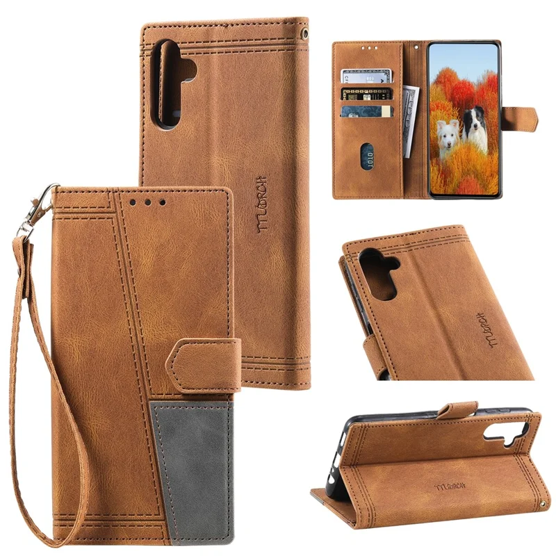 TTUDRCH Style 004 For Samsung Galaxy S25+ Leather Case RFID Blocking Wallet Stand Phone Cover with Strap - Brown