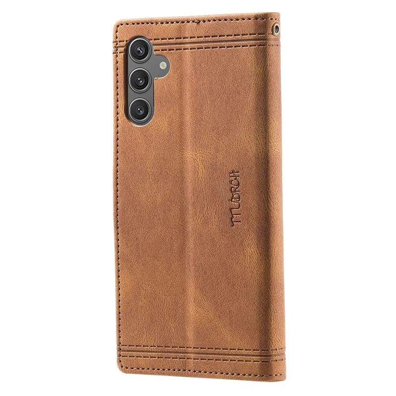 TTUDRCH Style 004 For Samsung Galaxy S25+ Leather Case RFID Blocking Wallet Stand Phone Cover with Strap - Brown