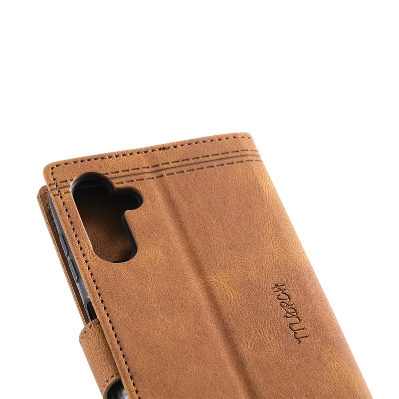 TTUDRCH Style 004 For Samsung Galaxy S25+ Leather Case RFID Blocking Wallet Stand Phone Cover with Strap - Brown