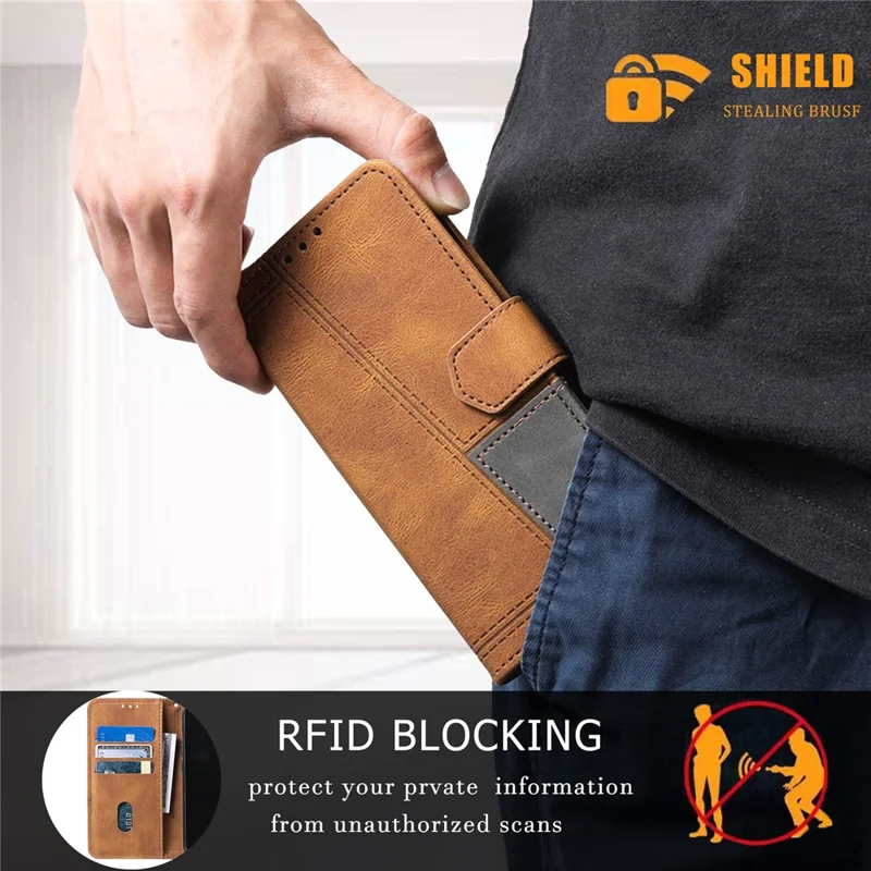 TTUDRCH Style 004 For Samsung Galaxy S25+ Leather Case RFID Blocking Wallet Stand Phone Cover with Strap - Brown
