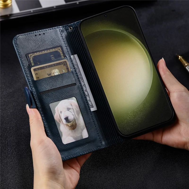 013 Estilo Para Samsung Galaxy S25+ Case Tubera de Cuero Anti-Fall PU Con 6 Ranuras Para Tarjetas - Verde Negruzco
