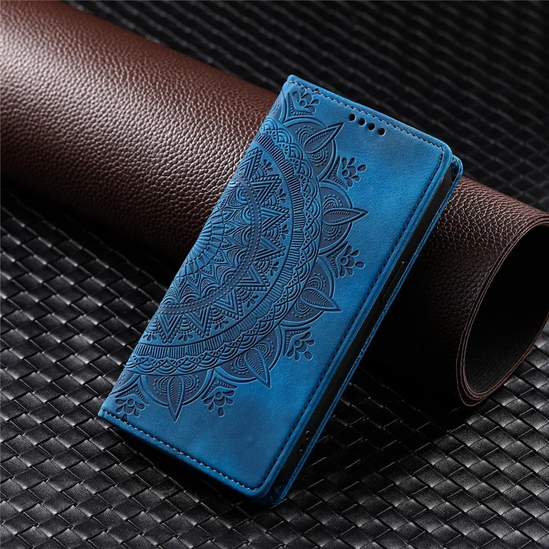 Style 010 For Samsung Galaxy S25+ Case Mandala Pattern Magnetic Closing Leather Phone Cover - Blue