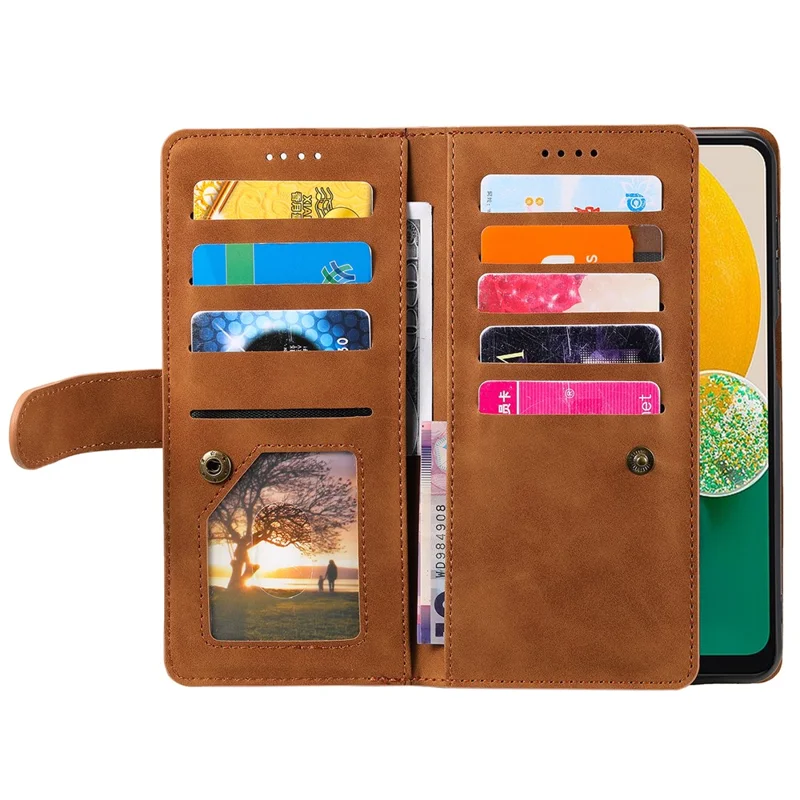 For Samsung Galaxy S25+ Case PU Leather Phone Cover with Zipper Wallet 9 Card Slots - Brown