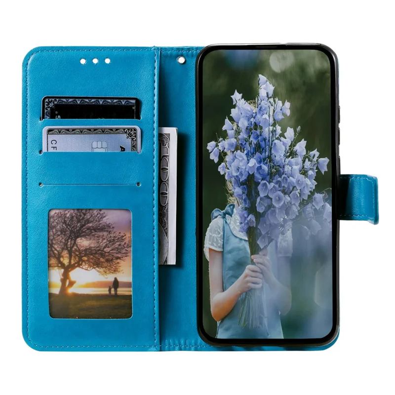Samsung Galaxy S25+ hoesje met afgedrukt totem PU lederen portemonnee standaard telefoonhoesje - Blauw