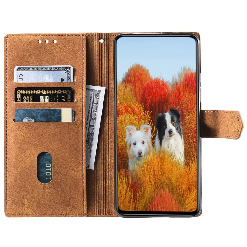 TTUDRCH Style 004 Voor Samsung Galaxy S25 Leren Hoesje met RFID-blokkering Portemonnee Stand Hoes met Strap - Bruin