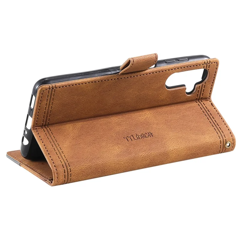 TTUDRCH Style 004 Voor Samsung Galaxy S25 Leren Hoesje met RFID-blokkering Portemonnee Stand Hoes met Strap - Bruin