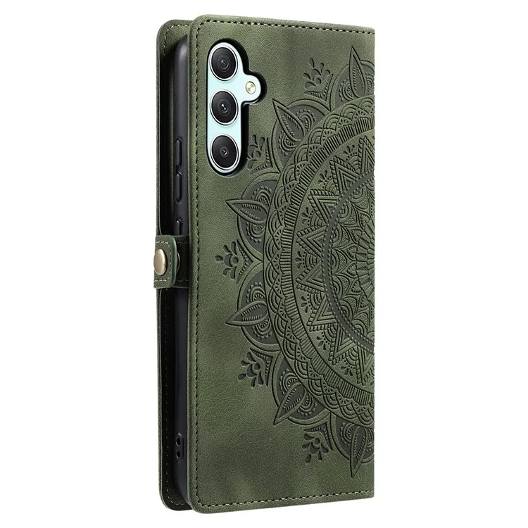 Style 016 For Samsung Galaxy S25 Case Skin Feel Totem Imprinted Wallet Leather Phone Cover - Blackish Green