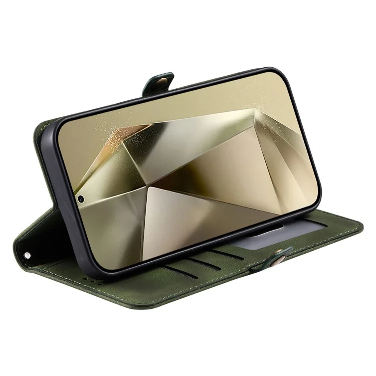Style 016 For Samsung Galaxy S25 Case Skin Feel Totem Imprinted Wallet Leather Phone Cover - Blackish Green
