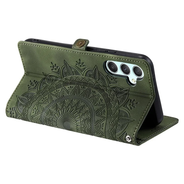 Style 016 For Samsung Galaxy S25 Case Skin Feel Totem Imprinted Wallet Leather Phone Cover - Blackish Green