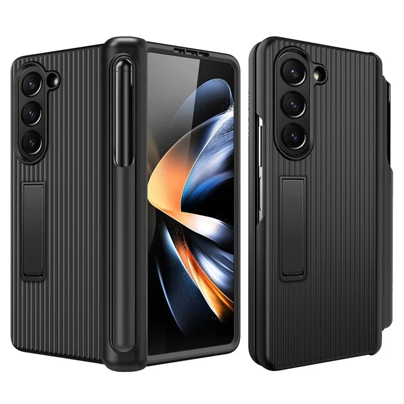 Per Samsung Galaxy Z Fold6 Stripes da 5G Copertina Per PC Per PC Duro Con Film, Slot a Matita - Nero