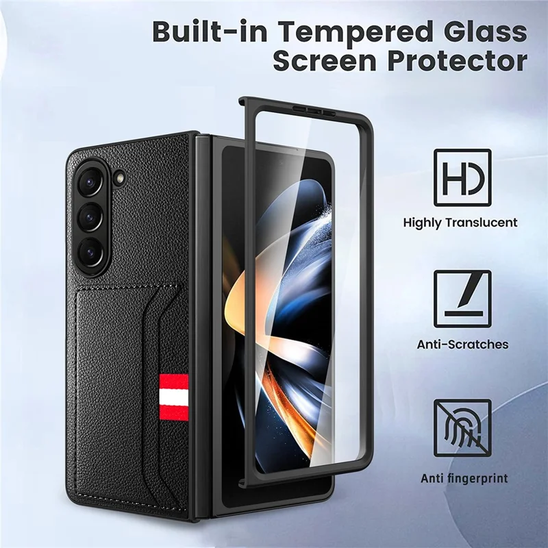 Für Samsung Galaxy Z Fold6 5G Case Litchi Textur PU+PC -telefonabdeckung Mit Screenfilm - Schwarz