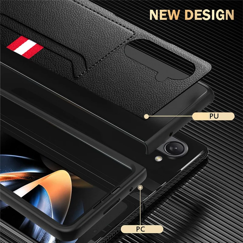 Für Samsung Galaxy Z Fold6 5G Case Litchi Textur PU+PC -telefonabdeckung Mit Screenfilm - Schwarz