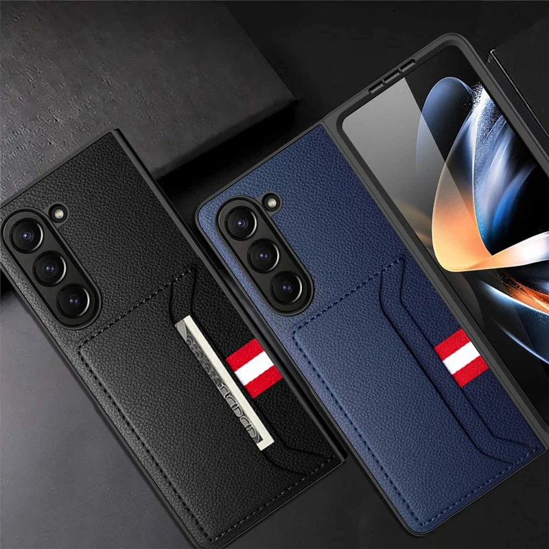 Für Samsung Galaxy Z Fold6 5G Case Litchi Textur PU+PC -telefonabdeckung Mit Screenfilm - Schwarz