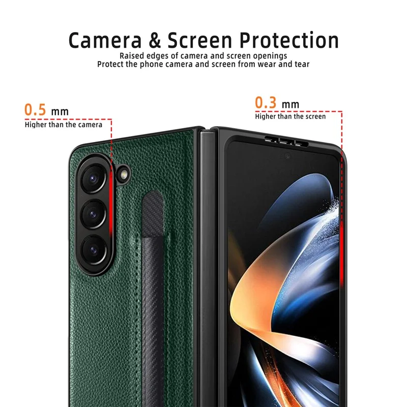 For Samsung Galaxy Z Fold6 5G Case Pencil Holder Litchi Texture PU+PC Phone Cover with Screen Film - Green