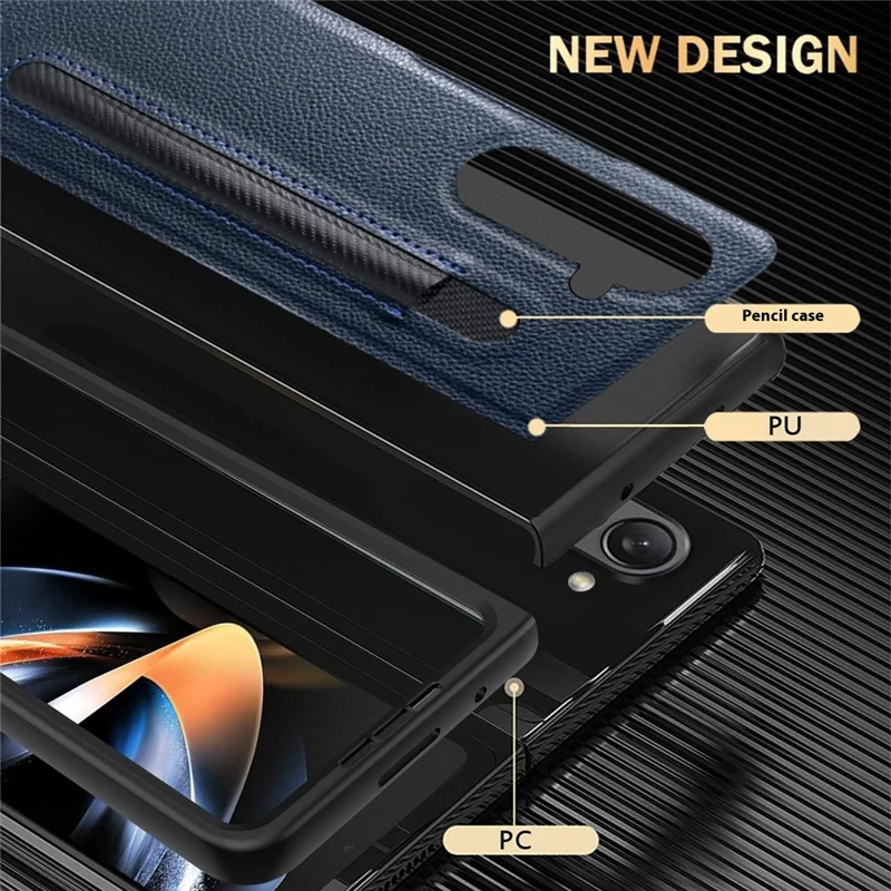 For Samsung Galaxy Z Fold6 5G Case Pencil Holder Litchi Texture PU+PC Phone Cover with Screen Film - Green
