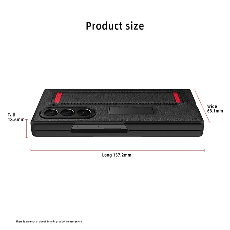 Para Samsung Galaxy Z Fold6 5G Case Litchi Texture PU+PC Cubierta de Teléfono de Pulsera Con Pantalla / Película de Lente - Negro / Rojo