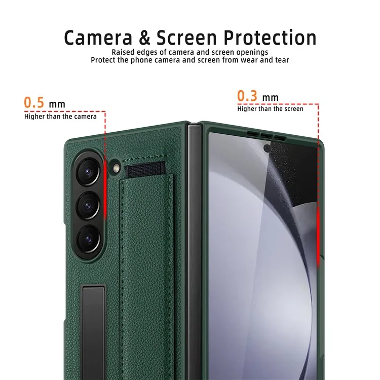 Para Samsung Galaxy Z Fold6 5G Case Litchi Texture PU+PC Cubierta de Teléfono de Pulsera Con Pantalla / Película de Lente - Negro / Rojo