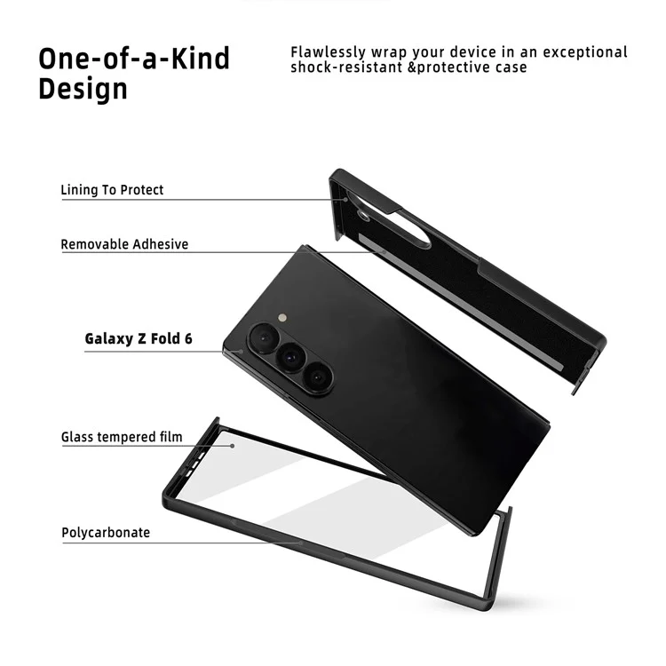 Para Samsung Galaxy Z Fold6 5G Case Litchi Texture PU+PC Cubierta de Teléfono de Pulsera Con Pantalla / Película de Lente - Negro / Rojo