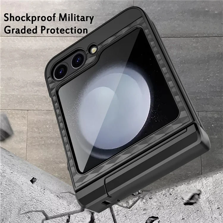 Für Samsung Galaxy Z Flip6 5G Case Cube Muster Magnetic Feder Hebing Scharnier Kickstand PC -telefonabdeckung Mit Bildschirm / Linsenfilm - Schwarz