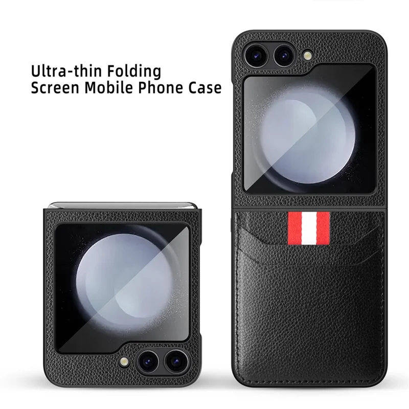 Für Samsung Galaxy Z Flip6 5G Case Litchi Textur PU+PC -telefonabdeckung Mit Bildschirm / Linsenfilm - Schwarz