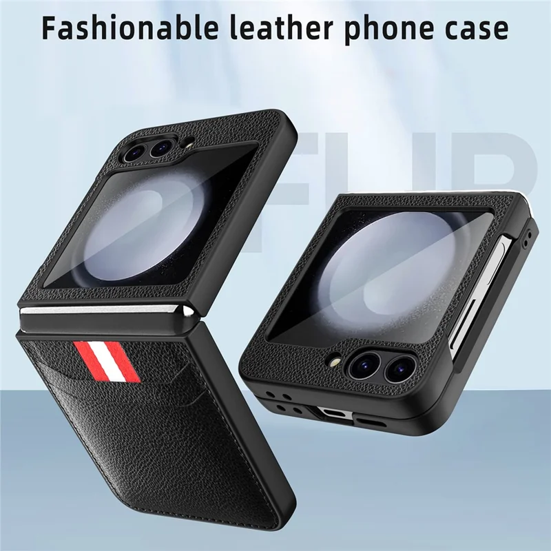 Für Samsung Galaxy Z Flip6 5G Case Litchi Textur PU+PC -telefonabdeckung Mit Bildschirm / Linsenfilm - Schwarz