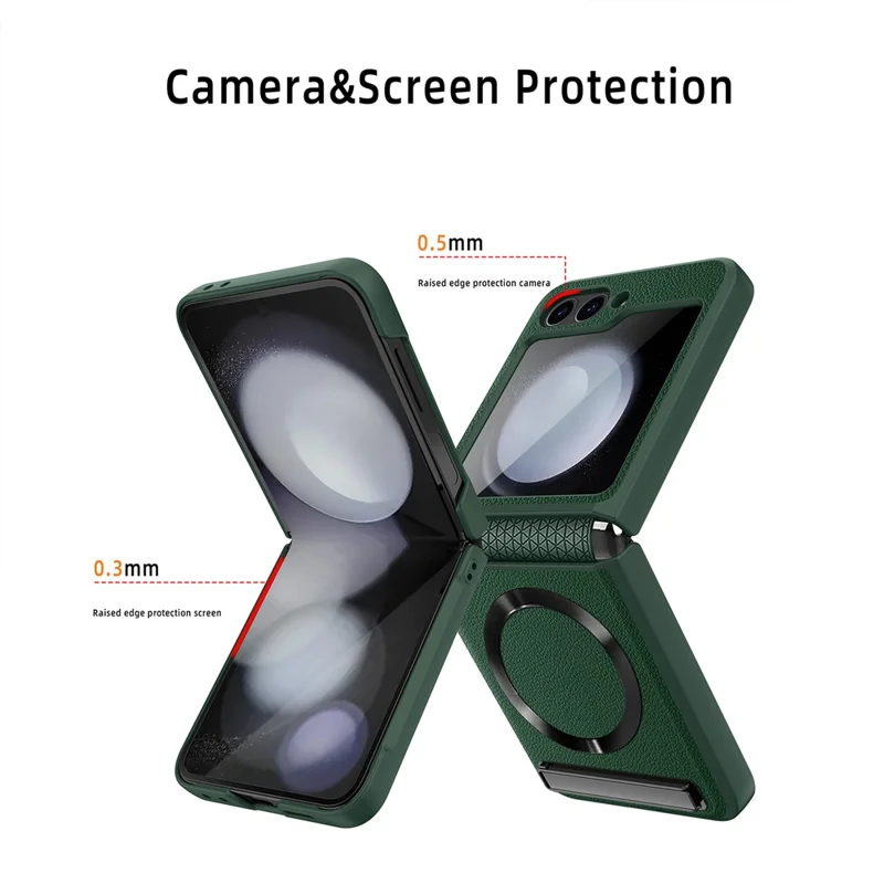 For Samsung Galaxy Z Flip6 5G Case Compatible with MagSafe Kickstand PC+PU Phone Cover with Screen / Lens Film - Wheat Black