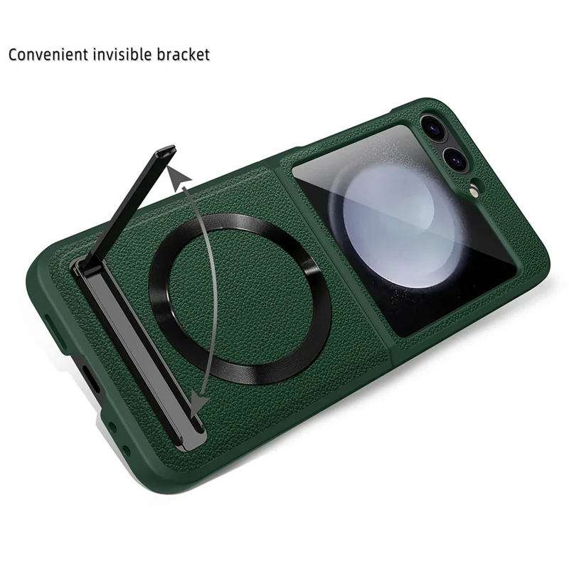 For Samsung Galaxy Z Flip6 5G Case Compatible with MagSafe Kickstand PC+PU Phone Cover with Screen / Lens Film - Wheat Black