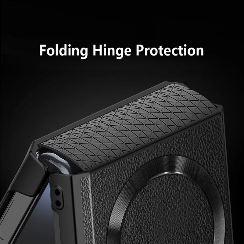 For Samsung Galaxy Z Flip6 5G Case Compatible with MagSafe Kickstand PC+PU Phone Cover with Screen / Lens Film - Wheat Black