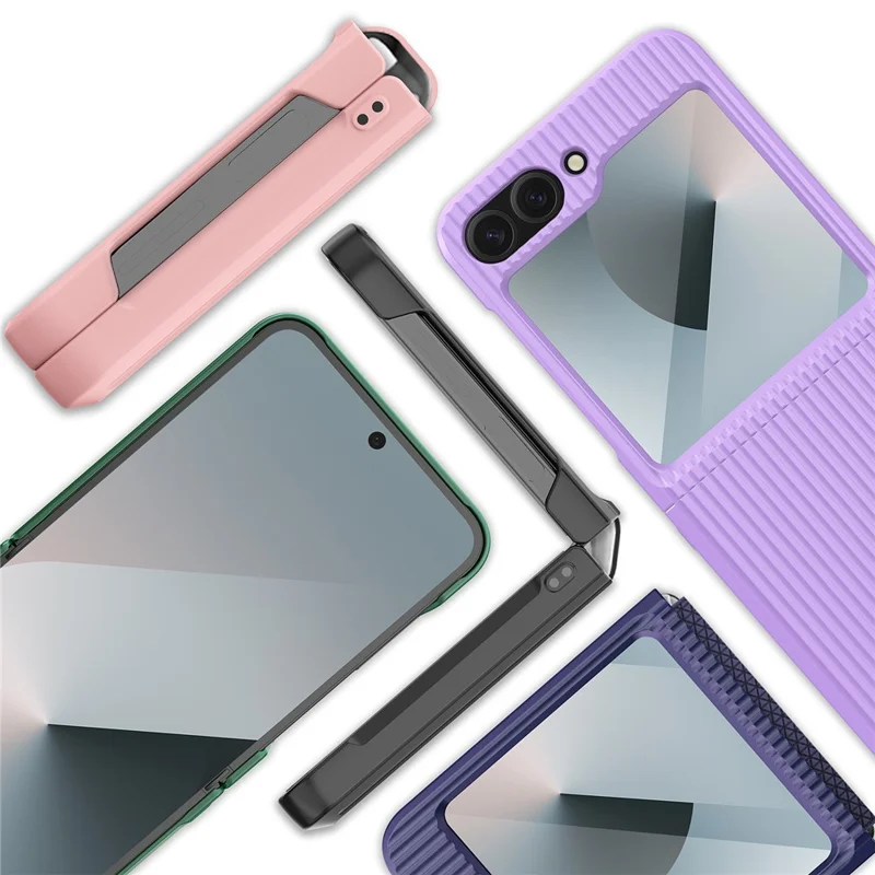 For Samsung Galaxy Z Flip6 5G Case Stripes Style Hard PC Phone Cover with Screen / Lens Film - Black