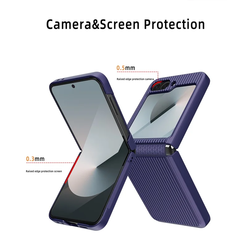 For Samsung Galaxy Z Flip6 5G Case Stripes Style Hard PC Phone Cover with Screen / Lens Film - Black