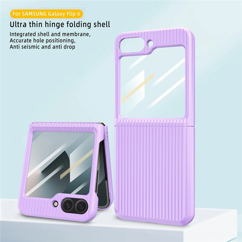 For Samsung Galaxy Z Flip6 5G Case Stripes Style Hard PC Phone Cover with Screen / Lens Film - Black