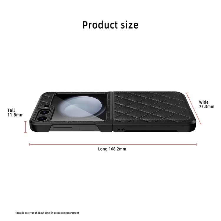 Per Samsung Galaxy Z Flip6 5G Case Rhombus Imprint Pu+coperchio Pic Hard PC Con Schermo / Film Lente - Nero