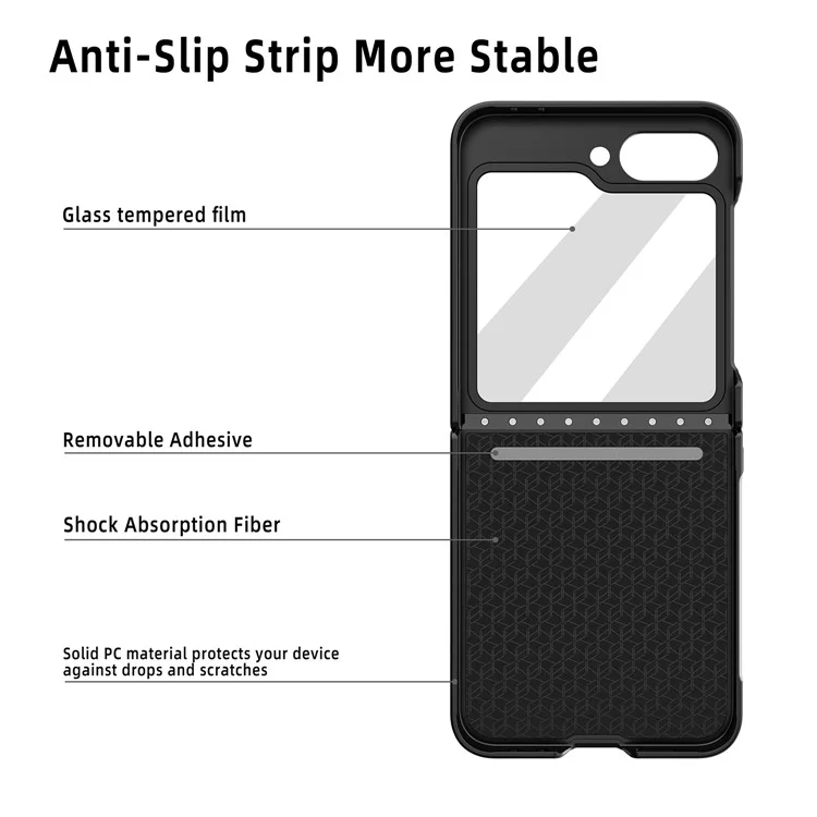 Per Samsung Galaxy Z Flip6 5G Case Rhombus Imprint Pu+coperchio Pic Hard PC Con Schermo / Film Lente - Nero