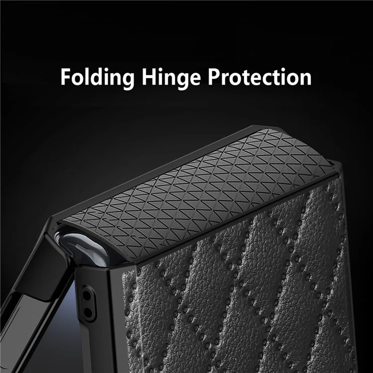Per Samsung Galaxy Z Flip6 5G Case Rhombus Imprint Pu+coperchio Pic Hard PC Con Schermo / Film Lente - Nero