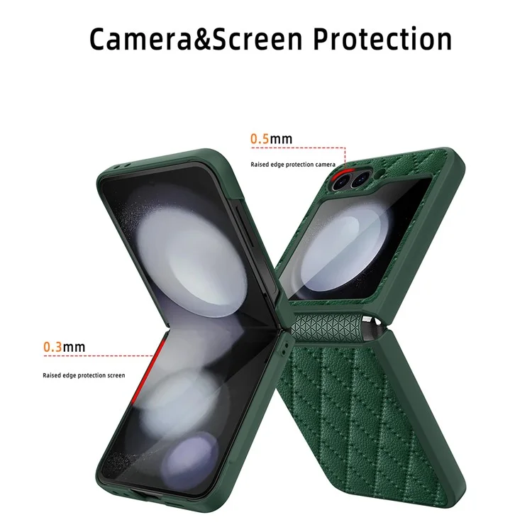 Per Samsung Galaxy Z Flip6 5G Case Rhombus Imprint Pu+coperchio Pic Hard PC Con Schermo / Film Lente - Nero