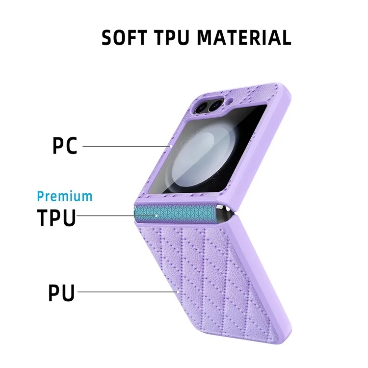 Per Samsung Galaxy Z Flip6 5G Case Rhombus Imprint Pu+coperchio Pic Hard PC Con Schermo / Film Lente - Nero