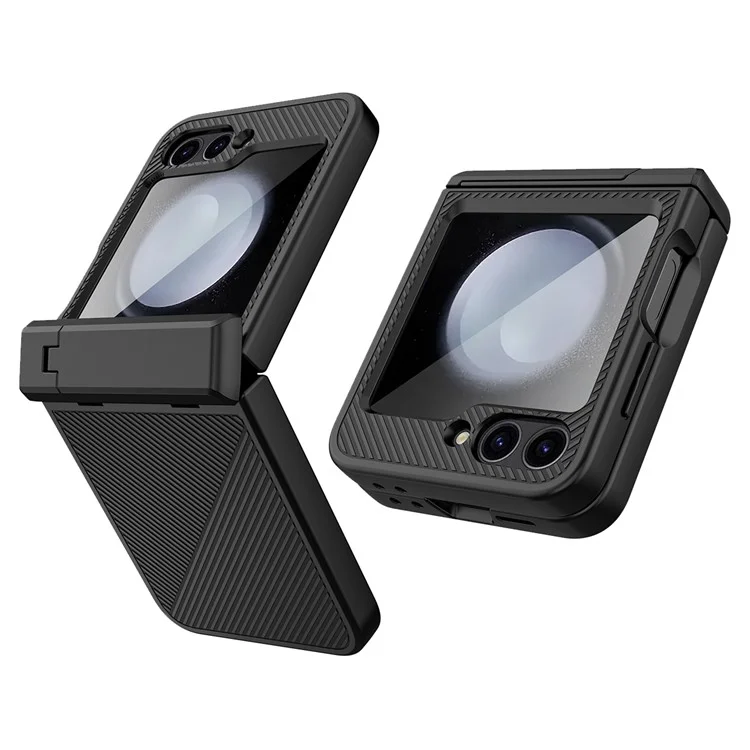 Für Samsung Galaxy Z Flip6 5G Case Twill Textur Magnetische Federscharnierscharnierscharnier -pc -telefonabdeckung Mit Bildschirm / Linsenfilm - Schwarz