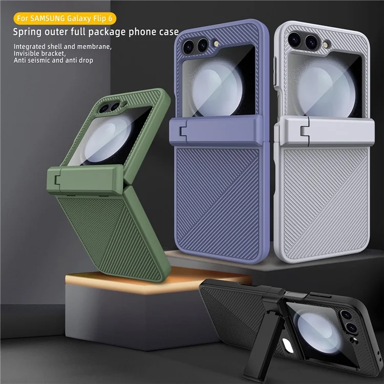Für Samsung Galaxy Z Flip6 5G Case Twill Textur Magnetische Federscharnierscharnierscharnier -pc -telefonabdeckung Mit Bildschirm / Linsenfilm - Schwarz