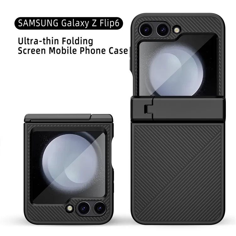 Für Samsung Galaxy Z Flip6 5G Case Twill Textur Magnetische Federscharnierscharnierscharnier -pc -telefonabdeckung Mit Bildschirm / Linsenfilm - Schwarz
