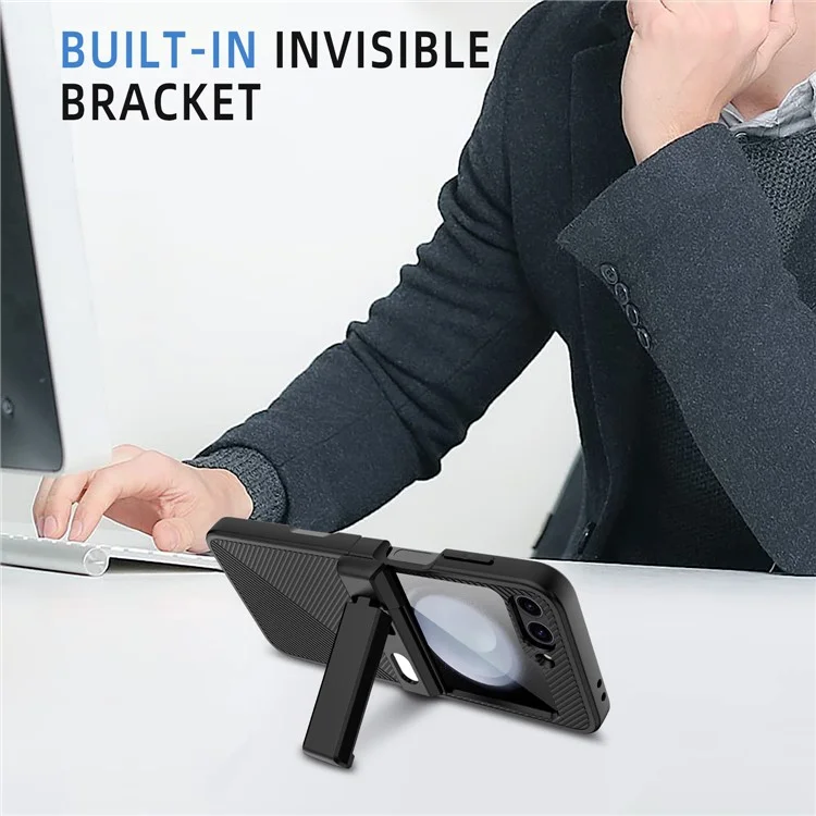 Für Samsung Galaxy Z Flip6 5G Case Twill Textur Magnetische Federscharnierscharnierscharnier -pc -telefonabdeckung Mit Bildschirm / Linsenfilm - Schwarz