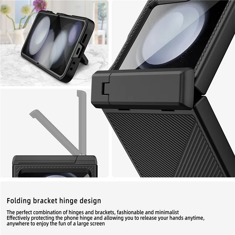 Für Samsung Galaxy Z Flip6 5G Case Twill Textur Magnetische Federscharnierscharnierscharnier -pc -telefonabdeckung Mit Bildschirm / Linsenfilm - Schwarz