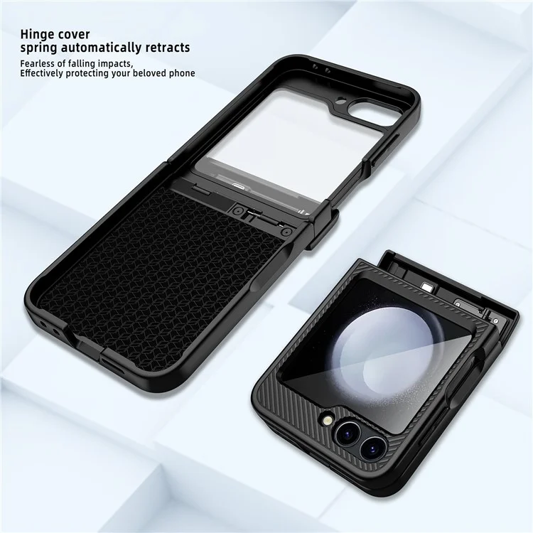 Für Samsung Galaxy Z Flip6 5G Case Twill Textur Magnetische Federscharnierscharnierscharnier -pc -telefonabdeckung Mit Bildschirm / Linsenfilm - Schwarz