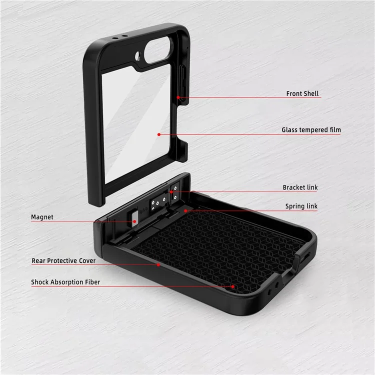 Für Samsung Galaxy Z Flip6 5G Case Twill Textur Magnetische Federscharnierscharnierscharnier -pc -telefonabdeckung Mit Bildschirm / Linsenfilm - Schwarz
