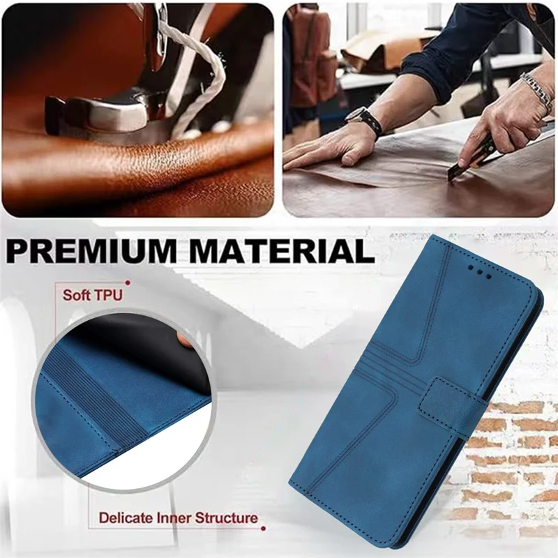 For Xiaomi 14T Pro Case Triangle Imprinted Anti-Scratch Phone Wallet Cover - Blue