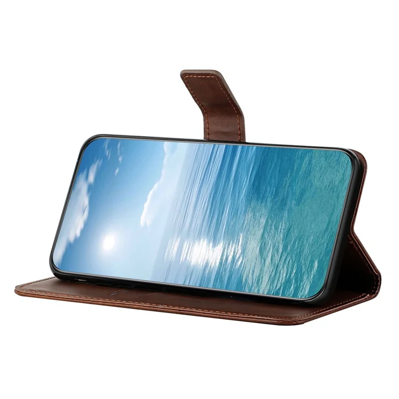 For Xiaomi 14T Pro Leather Case Line Pattern Wallet Phone Cover - Brown