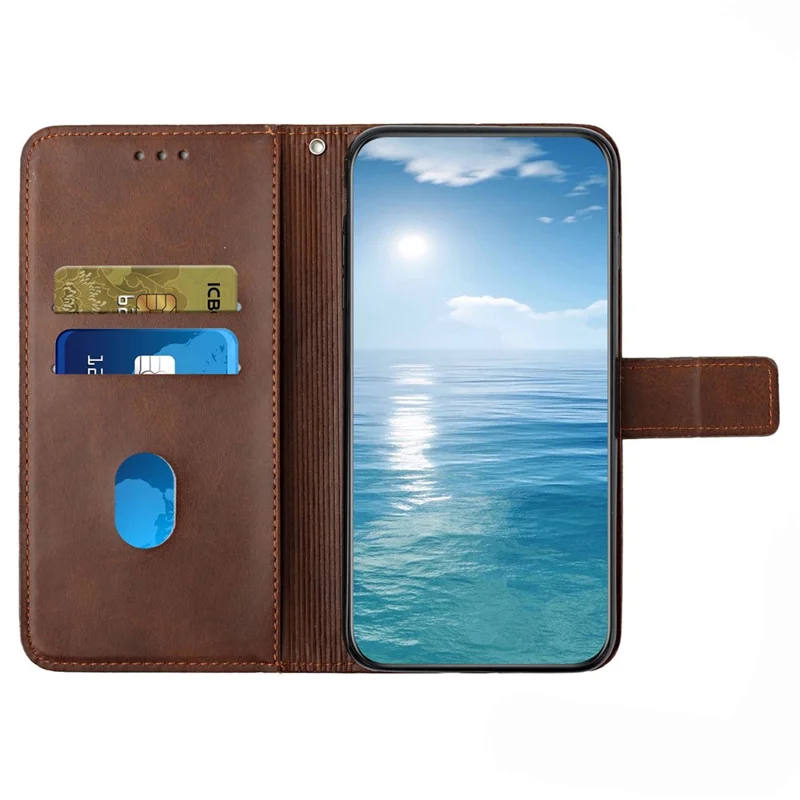 For Xiaomi 14T Pro Leather Case Line Pattern Wallet Phone Cover - Brown