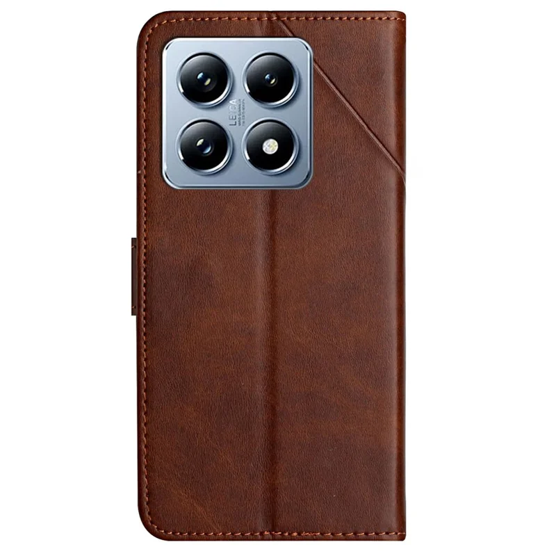 For Xiaomi 14T Pro Leather Case Line Pattern Wallet Phone Cover - Brown