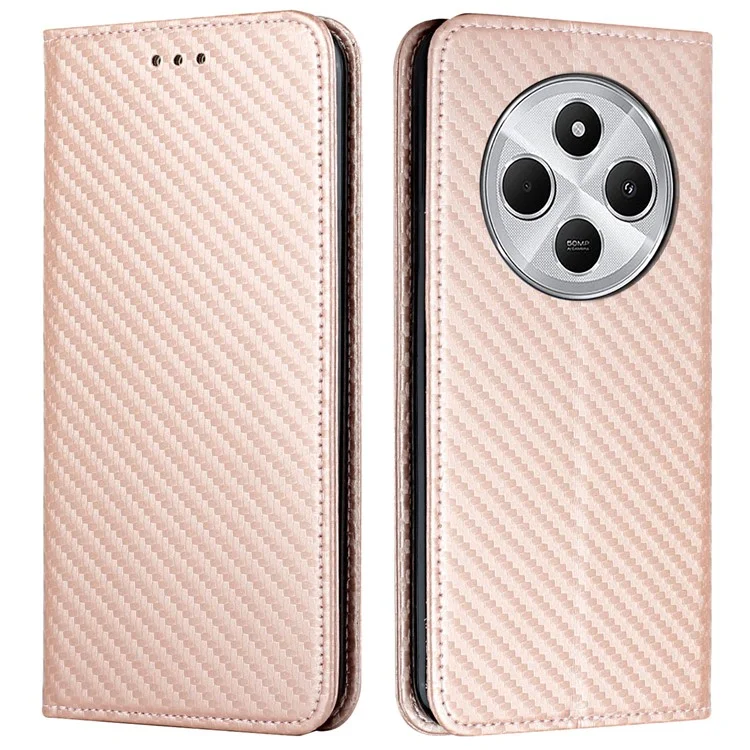 For Xiaomi Poco C75 4G / Redmi 14R 5G / 14C 4G Case Leather Flip Phone Cover Stand Strong Magnetic Closure - Rose Gold