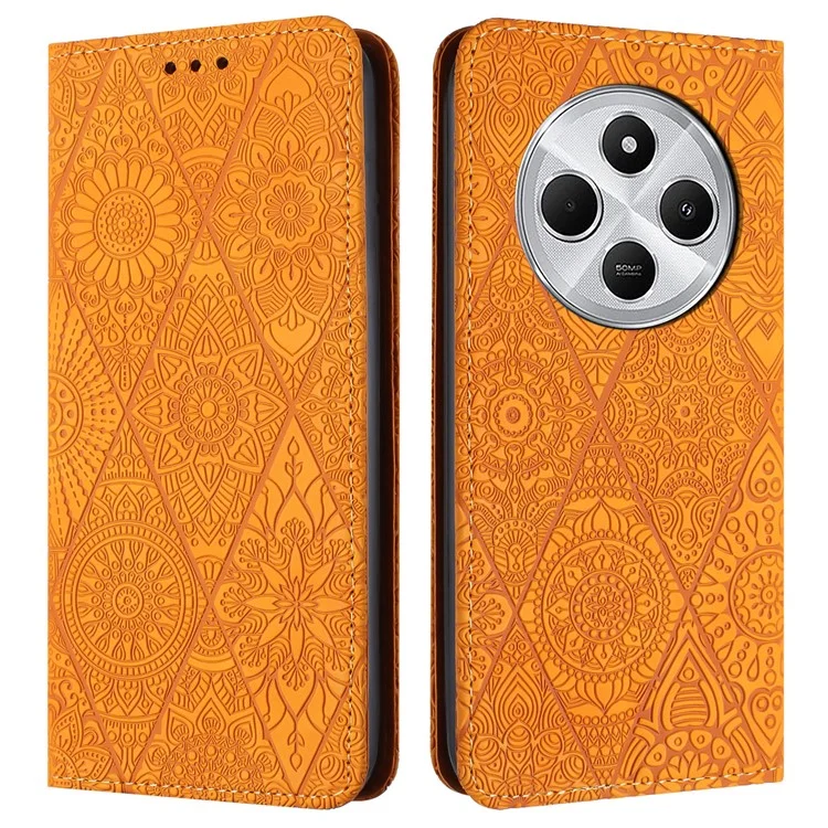 Для Xiaomi Redmi 14C 4G Case Imprindted Flower Wallet Stand The Leather Phone Cover - Желтый