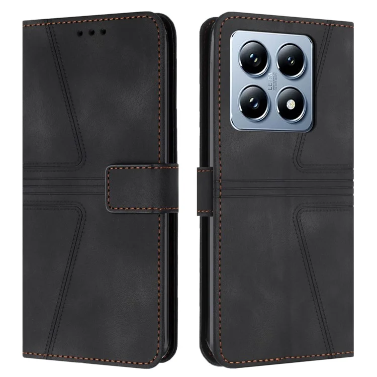 Pour Xiaomi 14T Case Triangle Imprinted Anti-Scratch Phone Wallet Cover - Noir